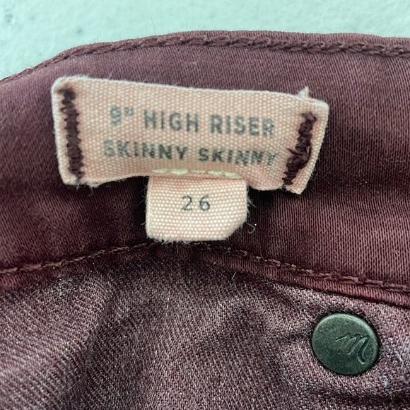 Madewell High Riser Skinny Brushed Cotton Maroon Burgundy Pants Women’s 26 - Picture 5 of 8